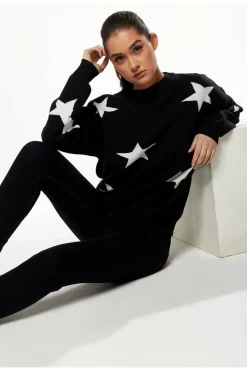 Women Liquorish Star Pattern Jumper In Black & White