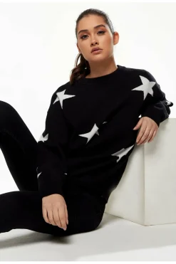 Women Liquorish Star Pattern Jumper In Black & White