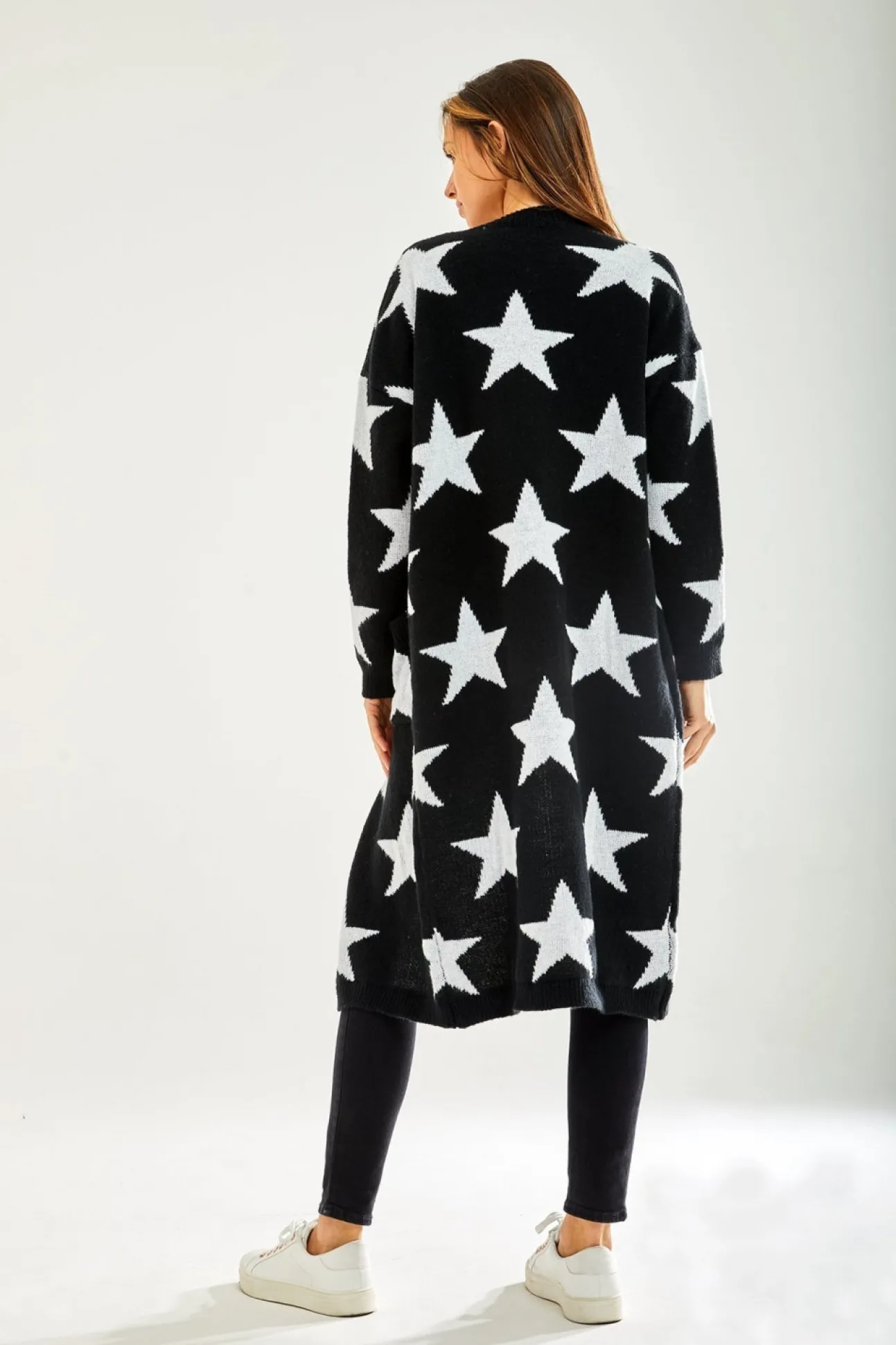 Women Liquorish Star Pattern Long Cardigan In