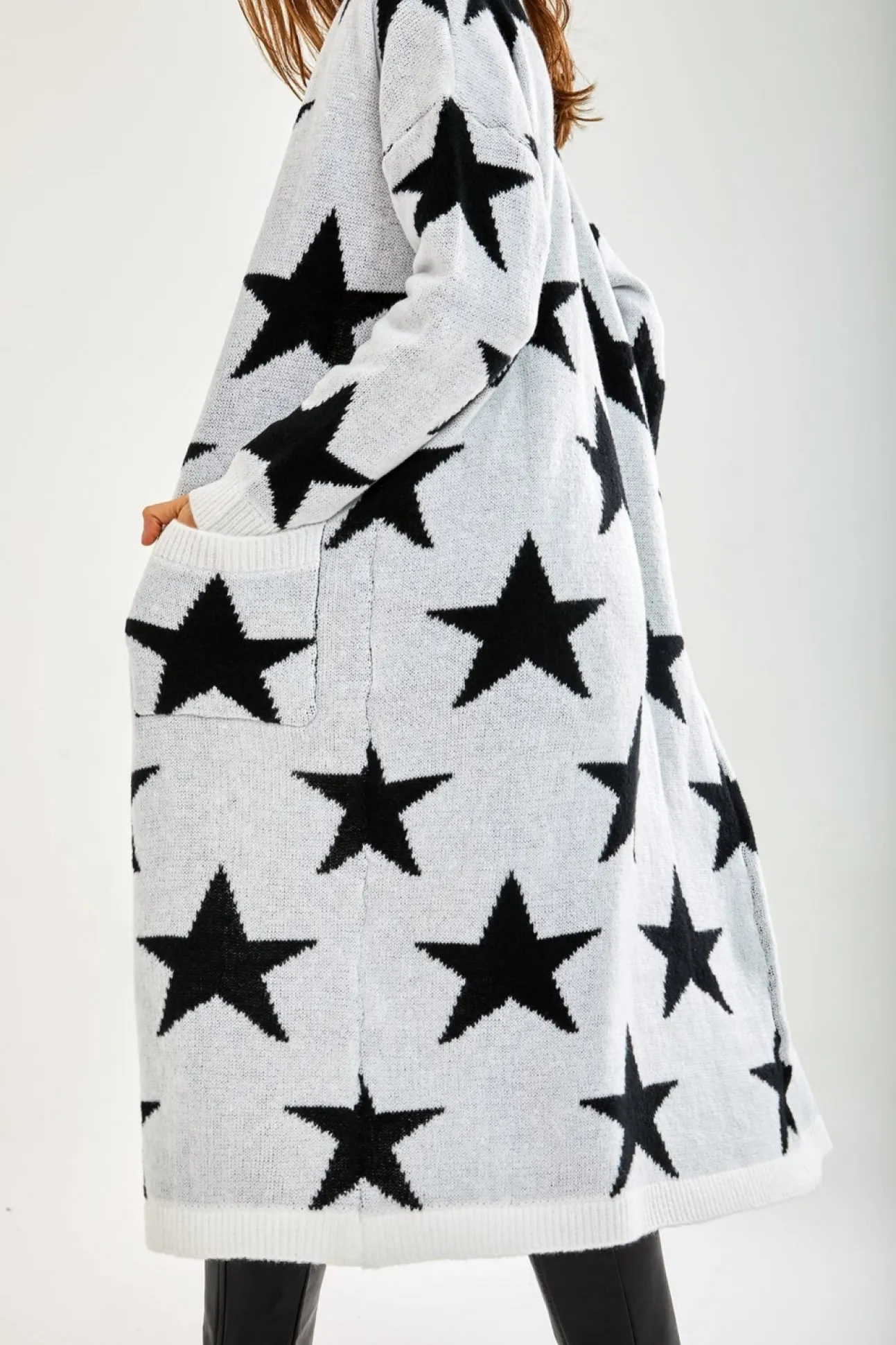 Women Liquorish Star Pattern Long Cardigan In
