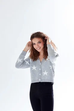 Women Liquorish Star Pattern V-Neck Button Down Cardigan