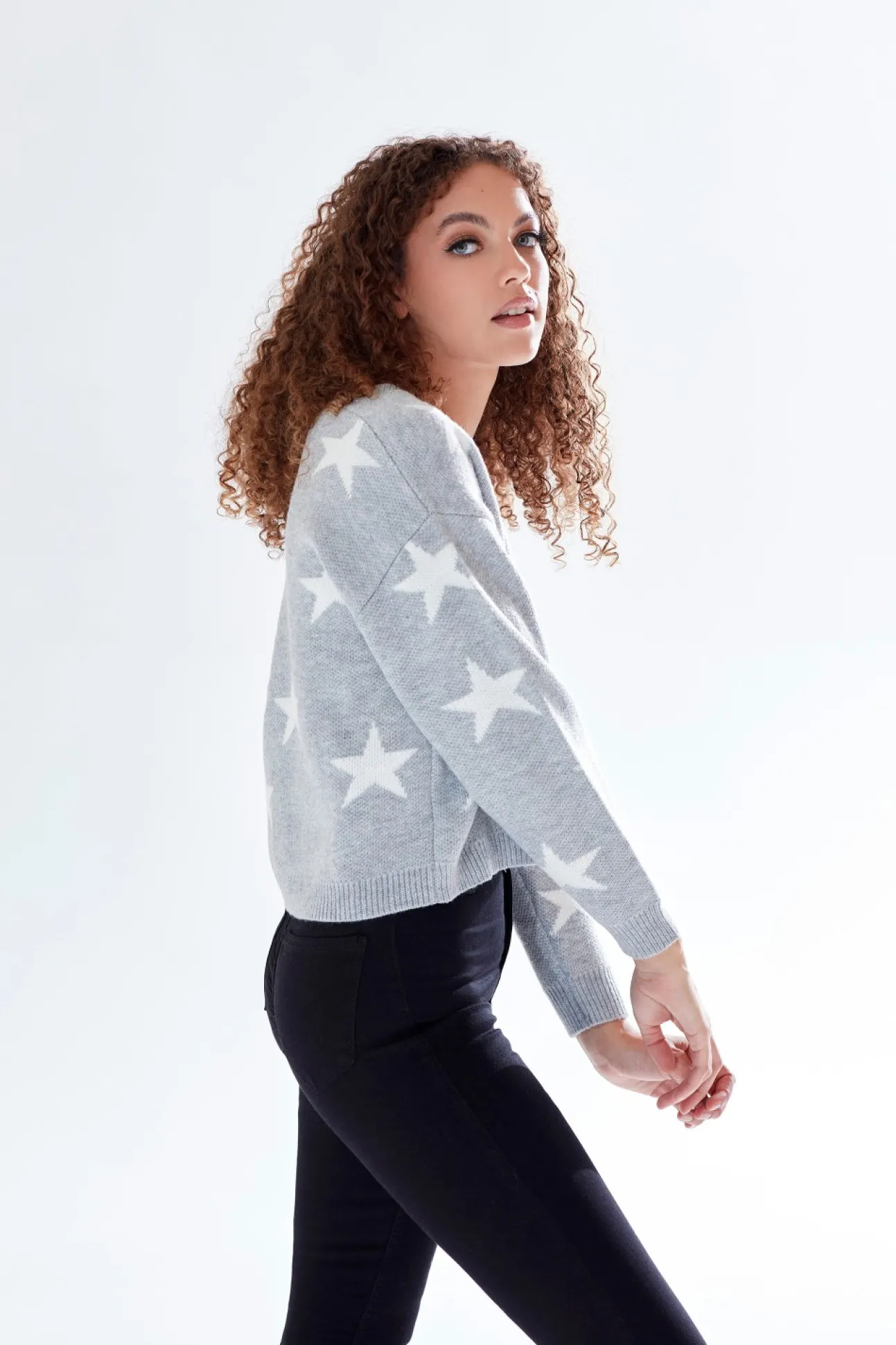 Women Liquorish Star Pattern V-Neck Button Down Cardigan