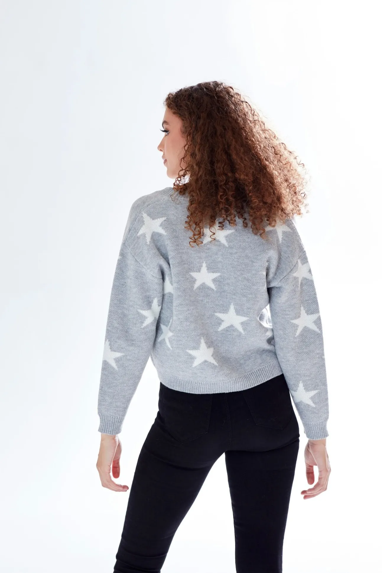 Women Liquorish Star Pattern V-Neck Button Down Cardigan