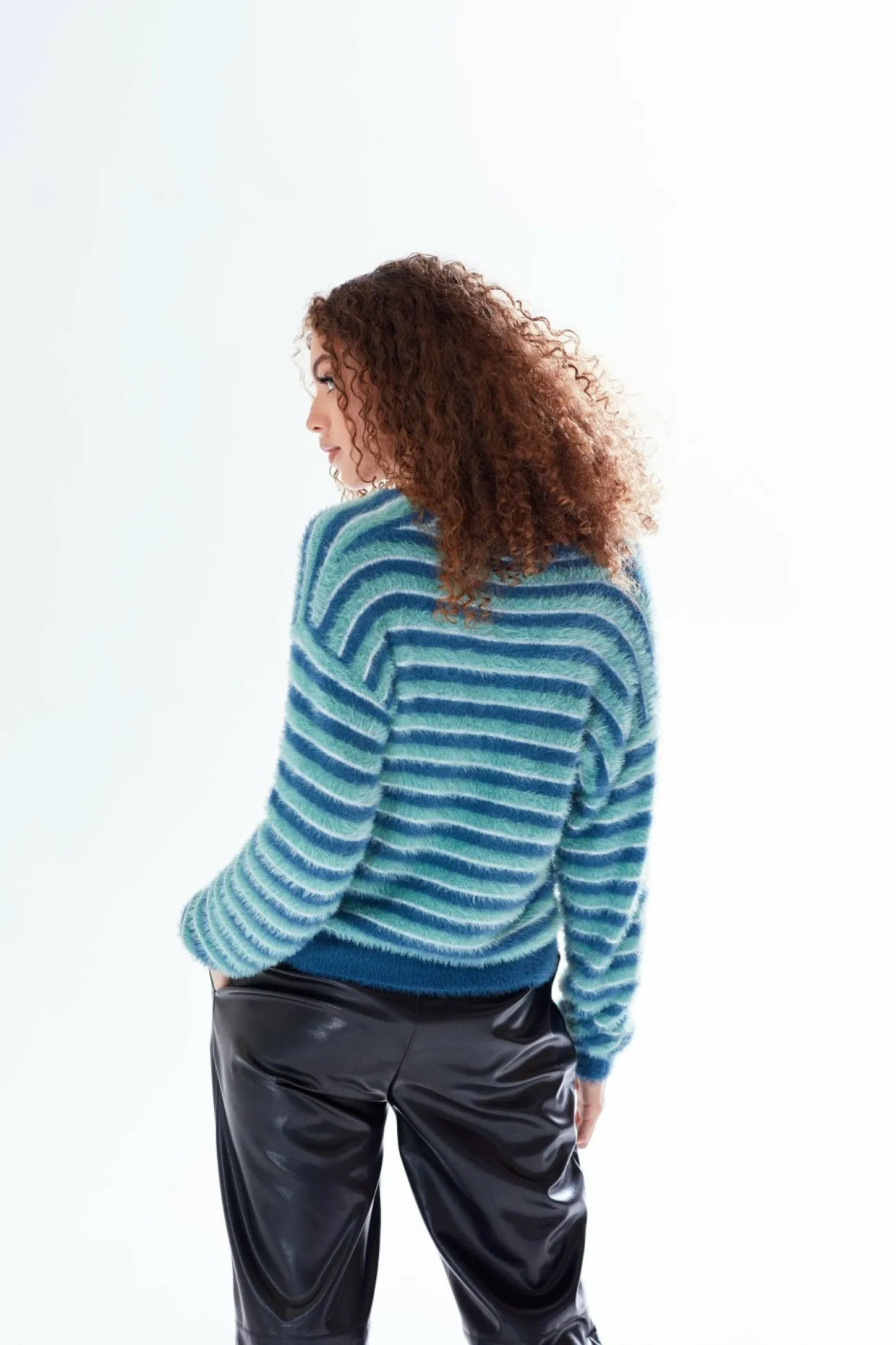 Women Liquorish Texture Stripe Cardigan Blue Turquoise White Tones