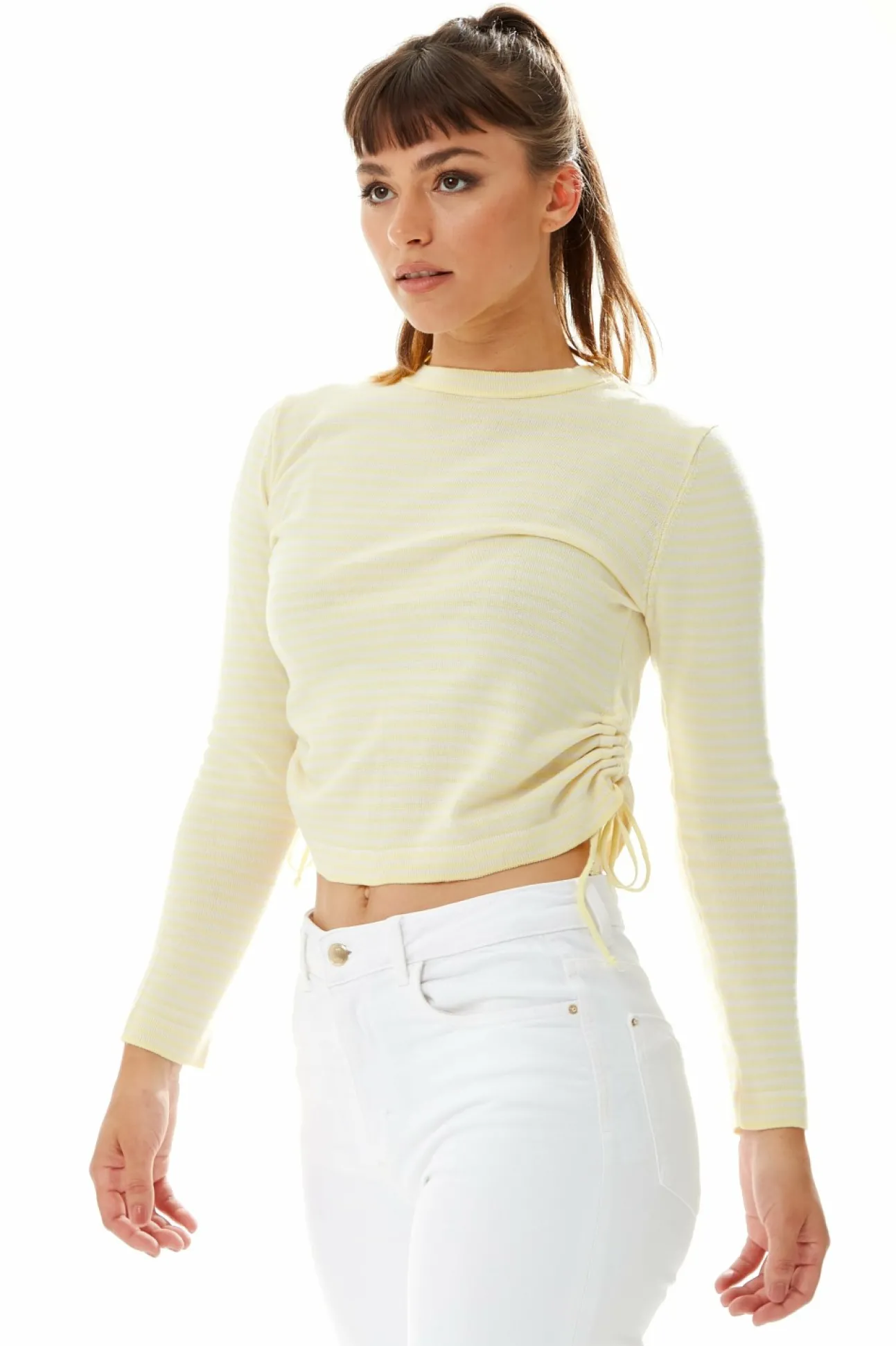Women Liquorish Top In And White Stripes With Long Sleeves