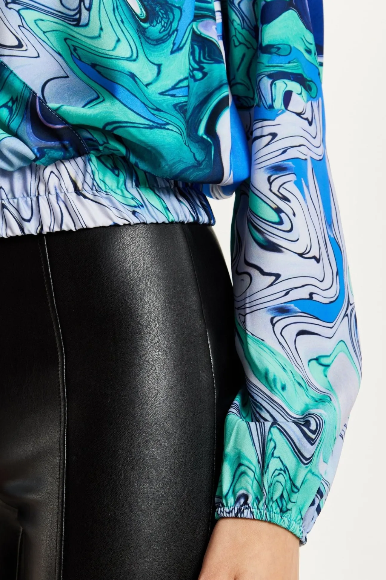 Women Liquorish Turquoise Marble Print Wrap Top