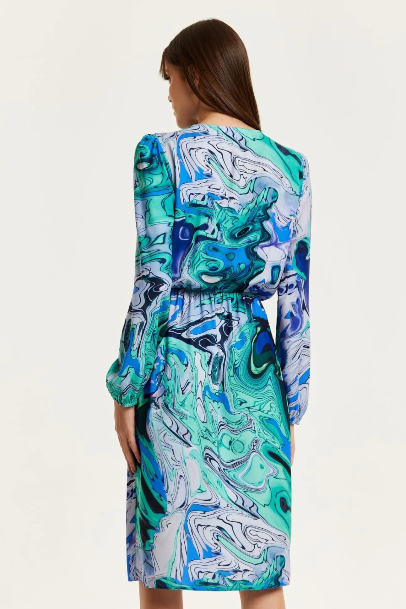 Women Liquorish Turquoise Marble Print Midi Wrap Dress