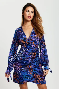 Women Liquorish Vivid Zebra Print Mini Wrap Dress In