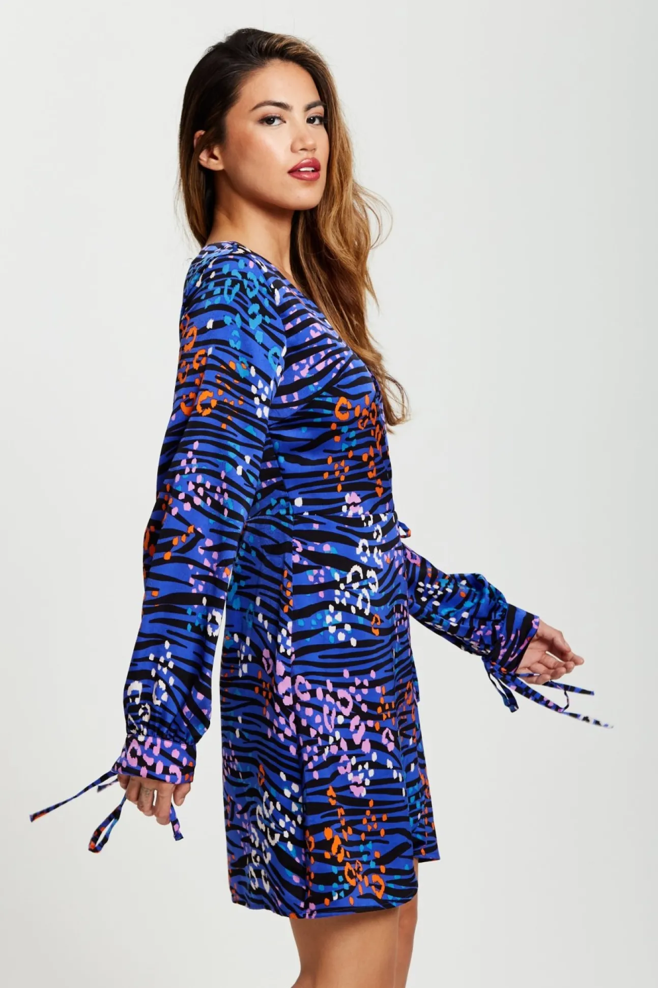 Women Liquorish Vivid Zebra Print Mini Wrap Dress In