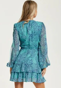 Women Liquorish V-Neck Leopard Print Knot Front Mini Dress