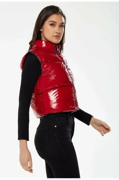 Women Liquorish Wet Look Gilet In