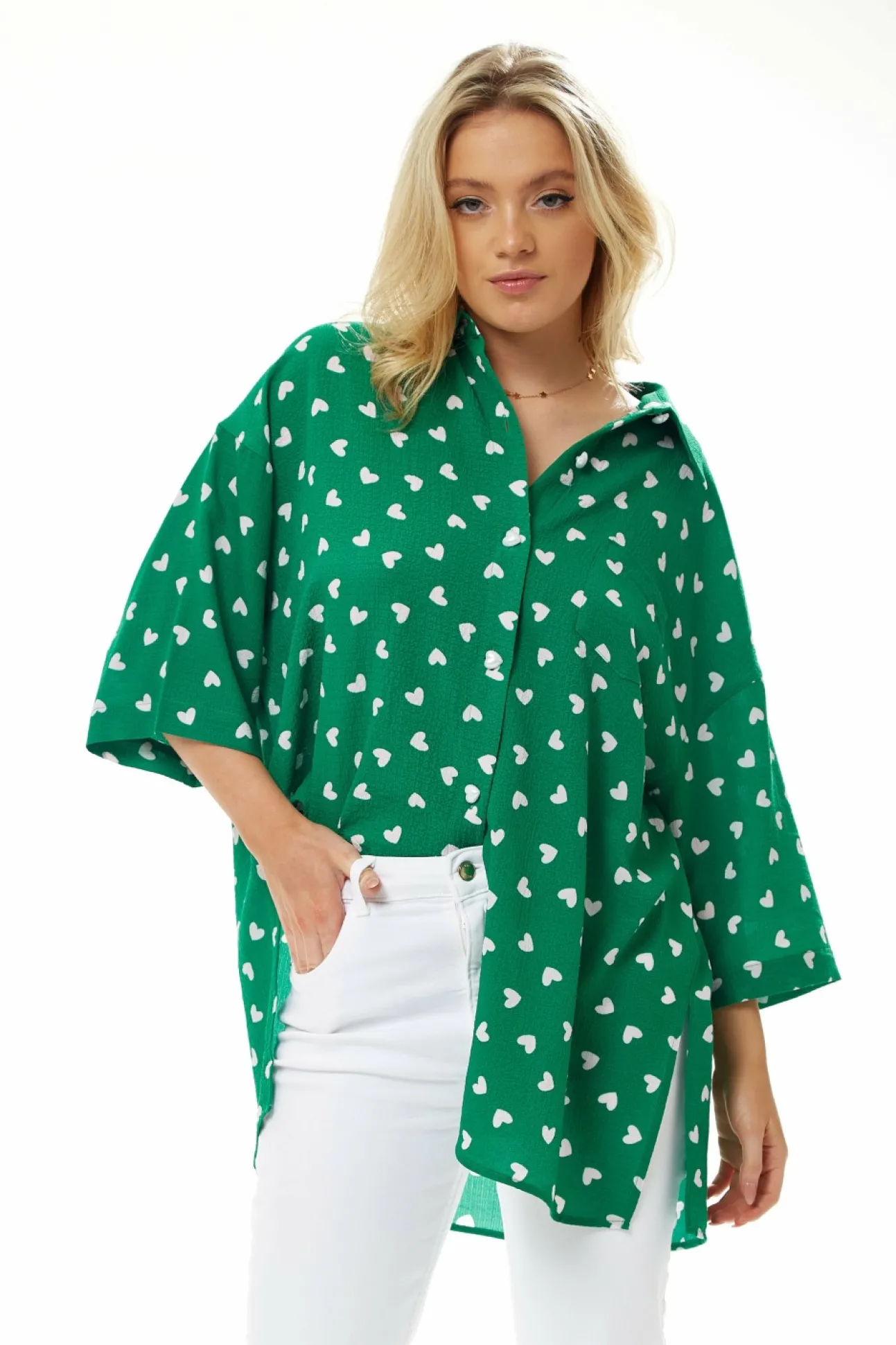 Women Liquorish White Heart Print Shirt In