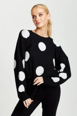 Women Liquorish White Polka Dot Jumper In