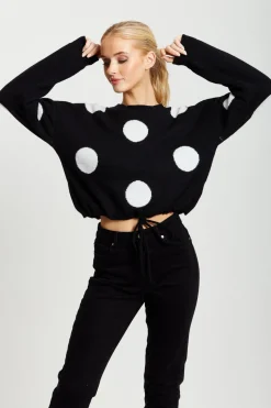 Women Liquorish White Polka Dot Jumper In