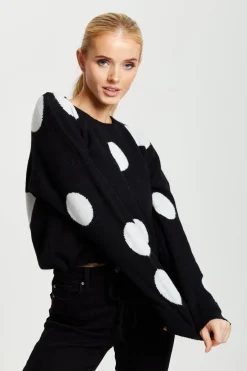 Women Liquorish White Polka Dot Jumper In
