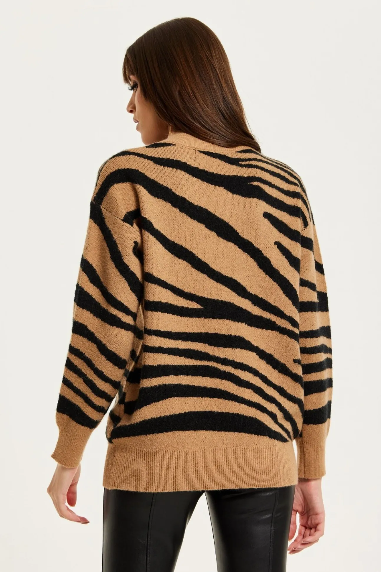 Women Liquorish Zebra Pattern High Neck Jumper In And Black