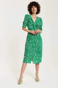 Women Liquorish Zebra Print Knot Front Midi Dress