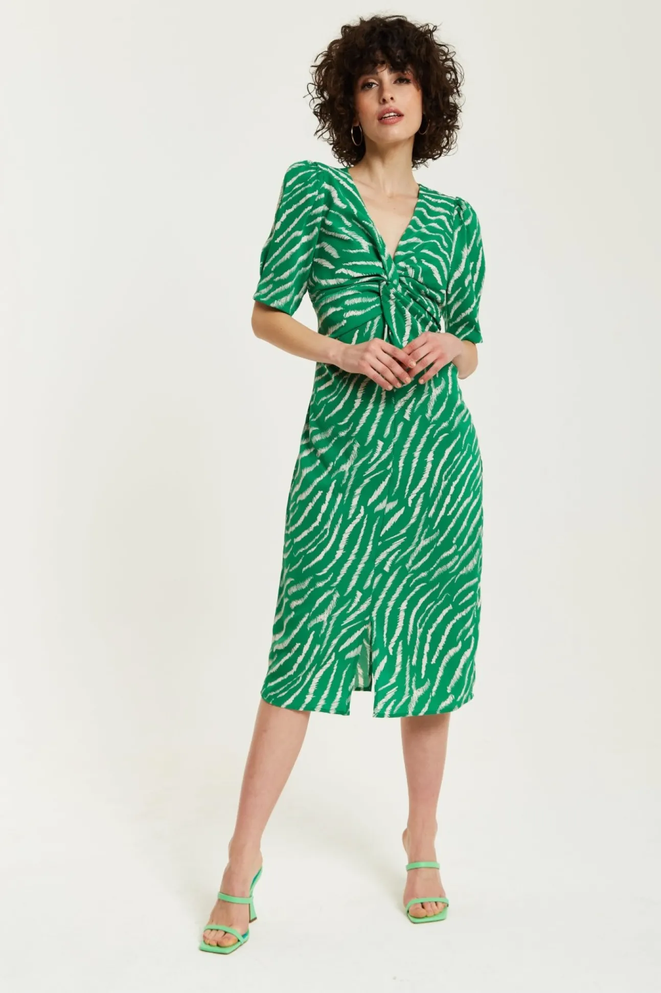 Women Liquorish Zebra Print Knot Front Midi Dress