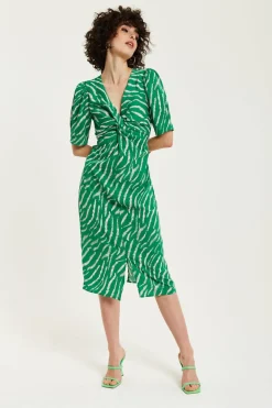 Women Liquorish Zebra Print Knot Front Midi Dress