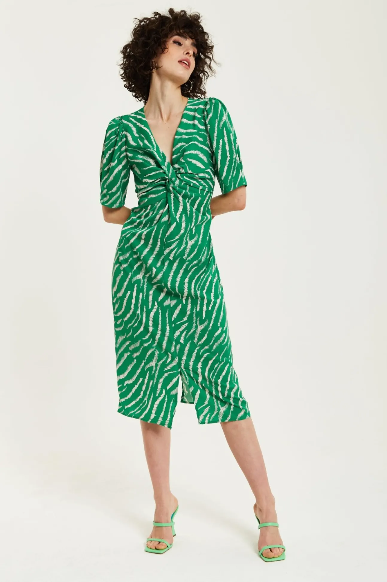 Women Liquorish Zebra Print Knot Front Midi Dress