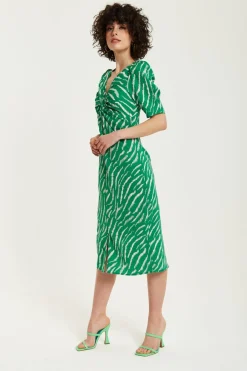Women Liquorish Zebra Print Knot Front Midi Dress