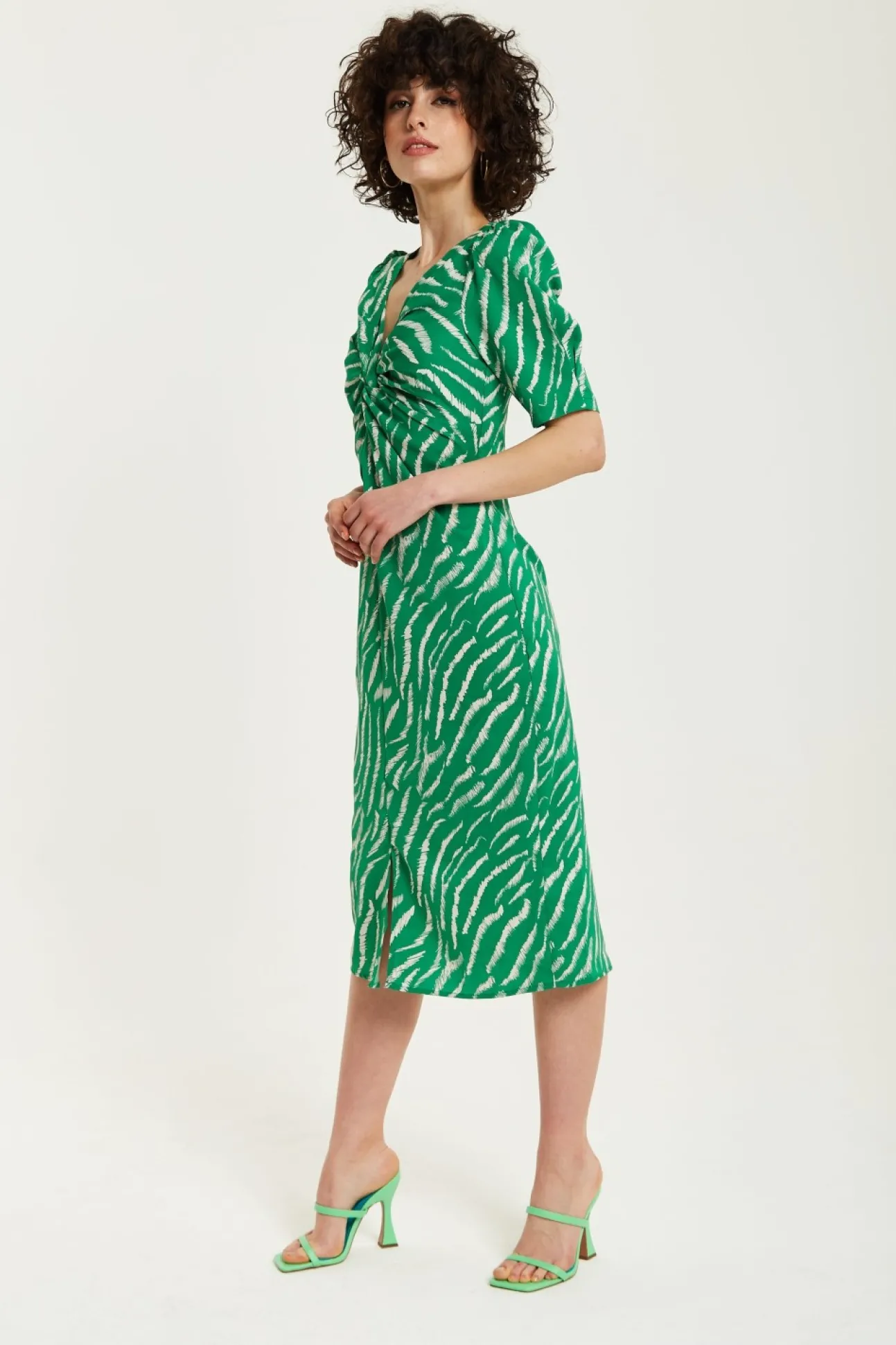Women Liquorish Zebra Print Knot Front Midi Dress