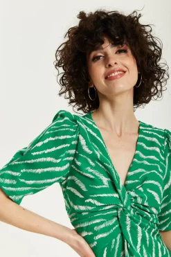 Women Liquorish Zebra Print Knot Front Midi Dress