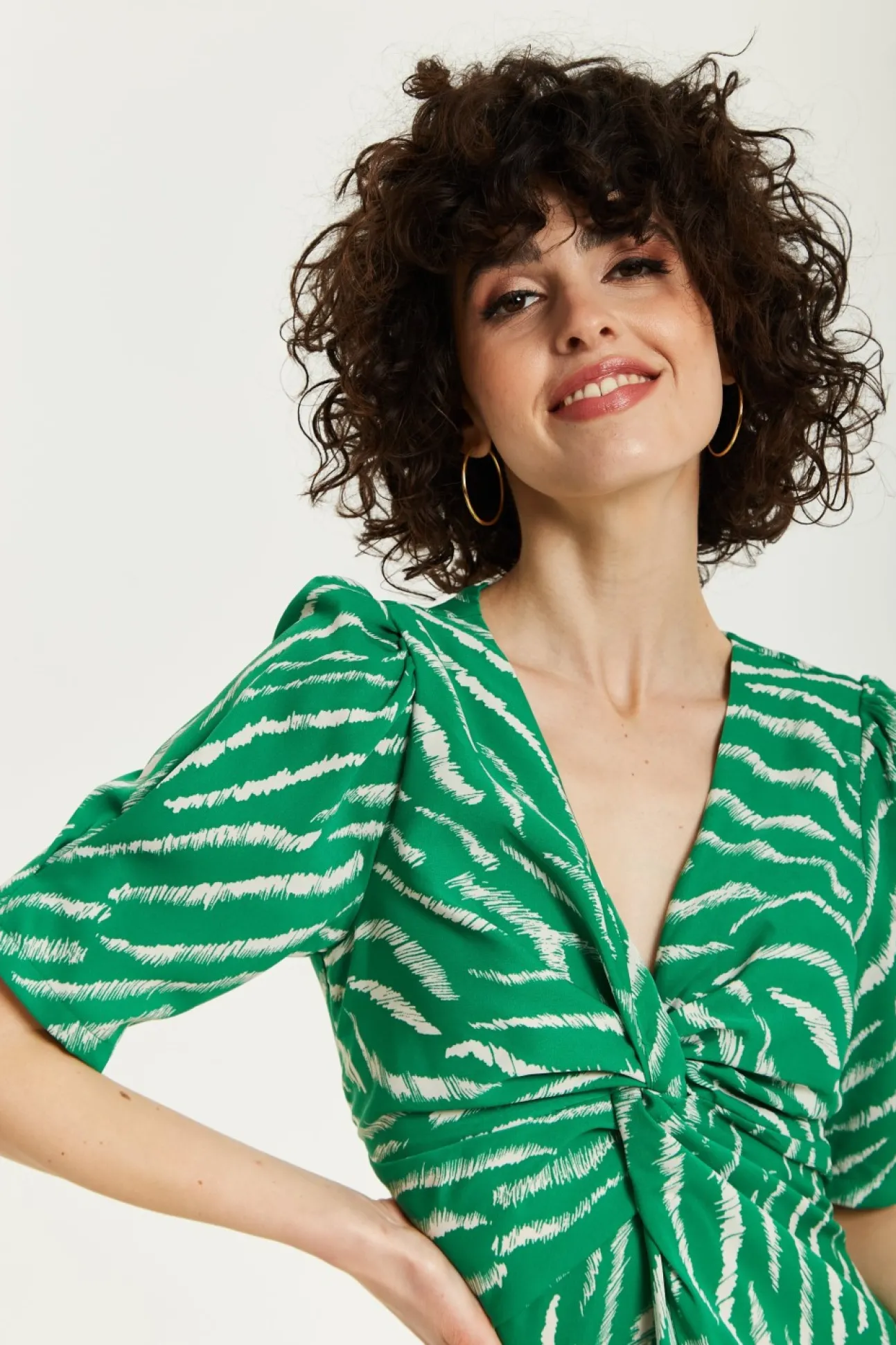 Women Liquorish Zebra Print Knot Front Midi Dress