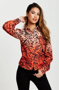 Women Liquorish Zebra Print Shirt With Accentuated Collar Detail
