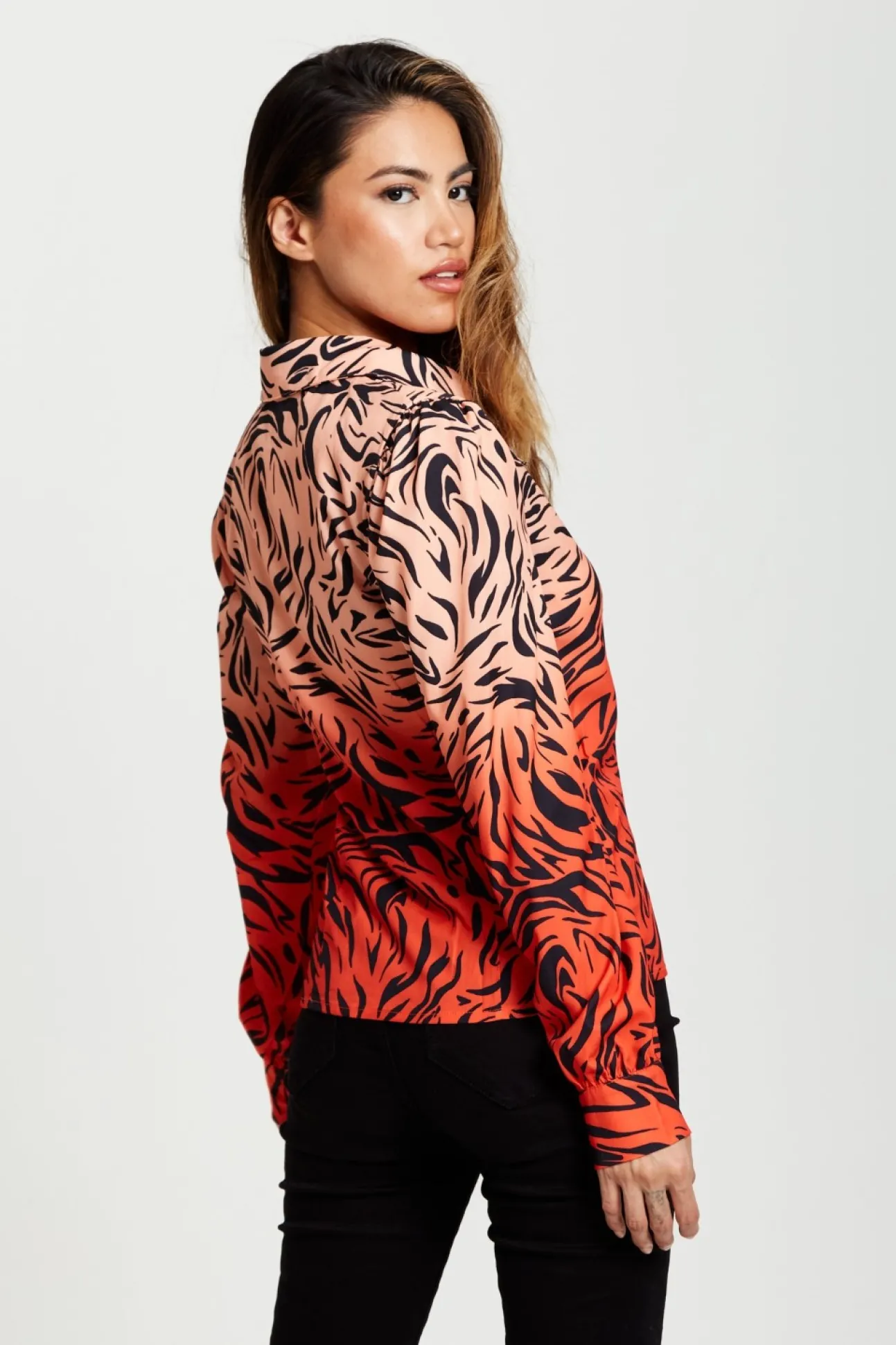 Women Liquorish Zebra Print Shirt With Accentuated Collar Detail