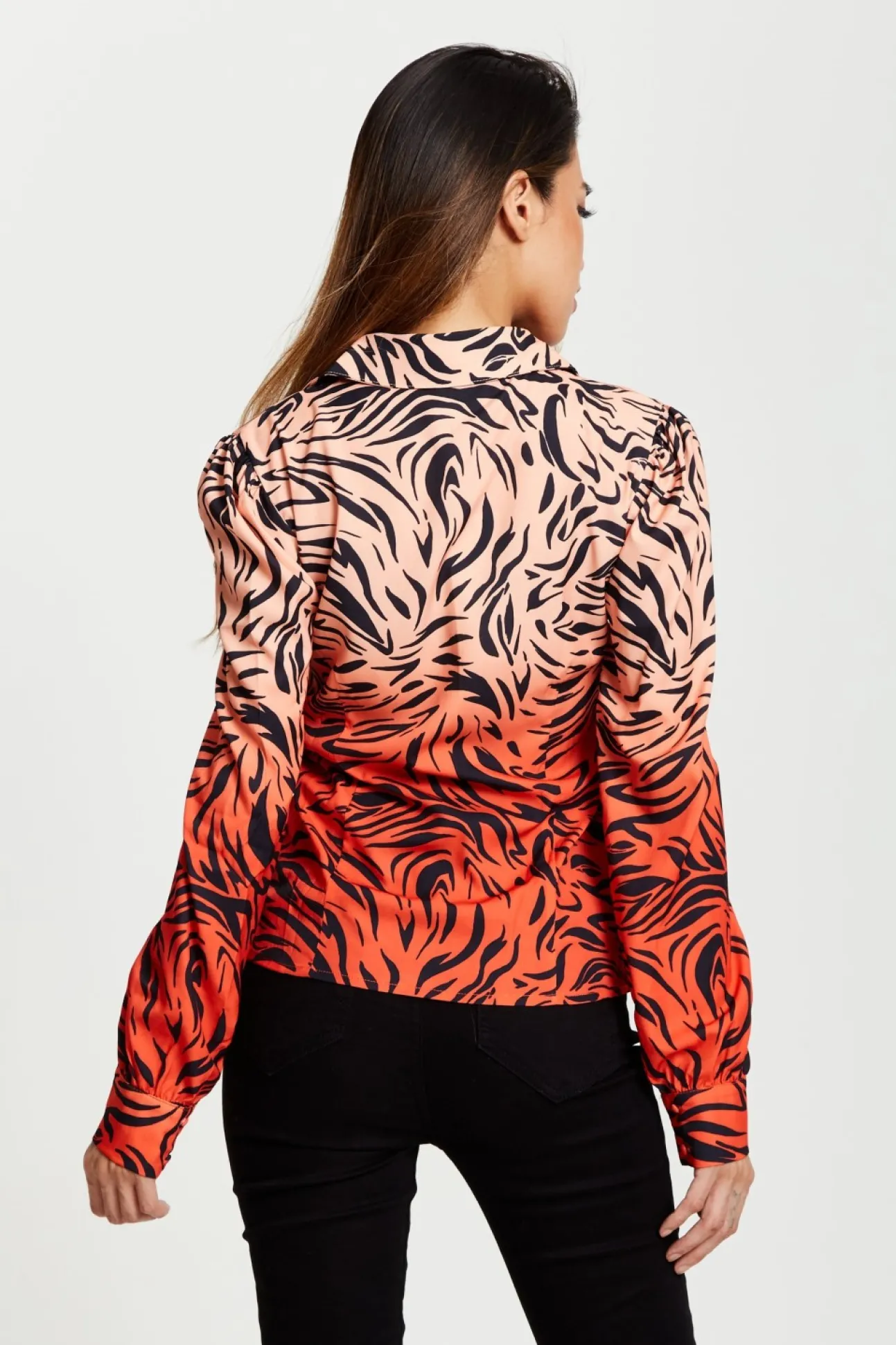 Women Liquorish Zebra Print Shirt With Accentuated Collar Detail