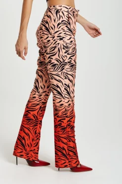 Women Liquorish Zebra Print Suit Trousers With Slit Detail