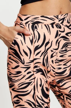 Women Liquorish Zebra Print Suit Trousers With Slit Detail