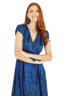 Women Mela London Animal Print Dip Hem Midi Wrap Dress