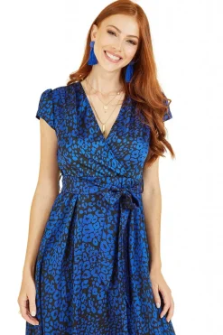 Women Mela London Animal Print Dip Hem Midi Wrap Dress