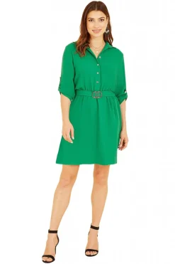 Women Mela London Belted Shirt Dress With Gold Buckle