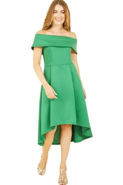 Women Mela London Bright Bardot Dipped Hem Dress