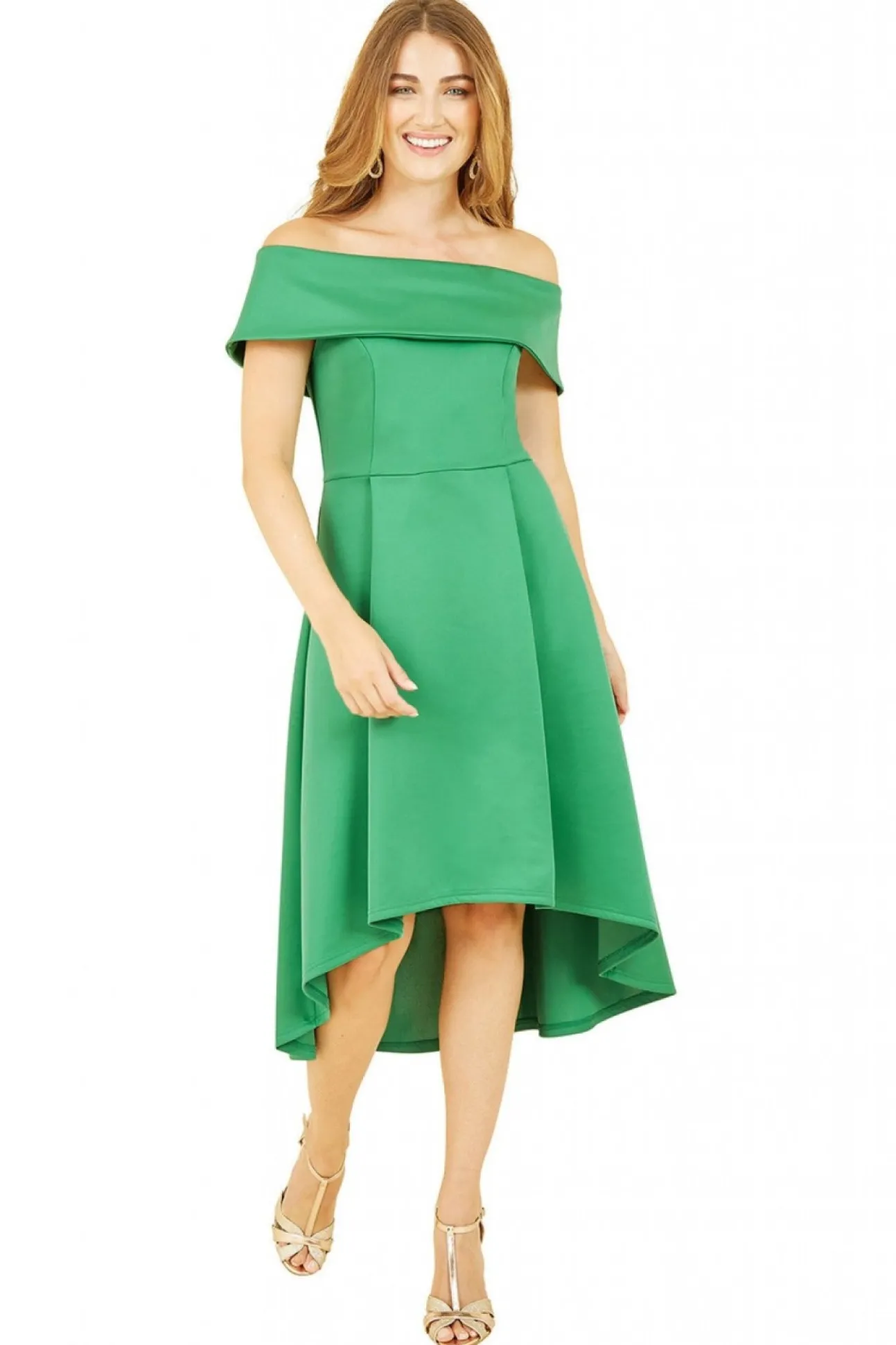Women Mela London Bright Bardot Dipped Hem Dress