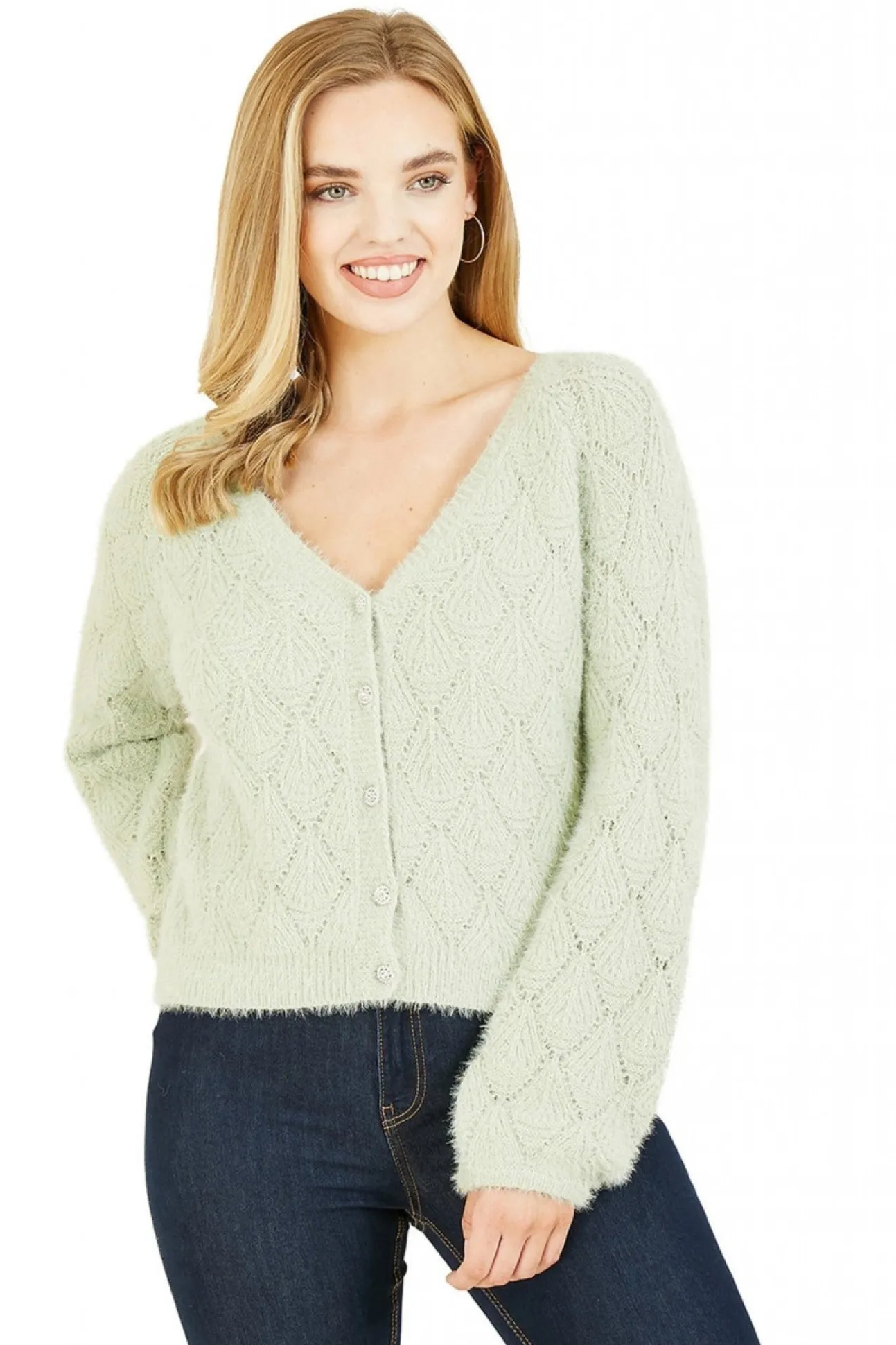 Women Mela London Diamond Stitch Knitted Cardigan