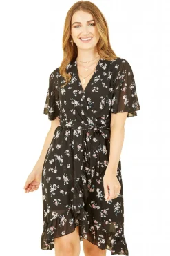 Women Mela London Floral Frill Wrap Dress