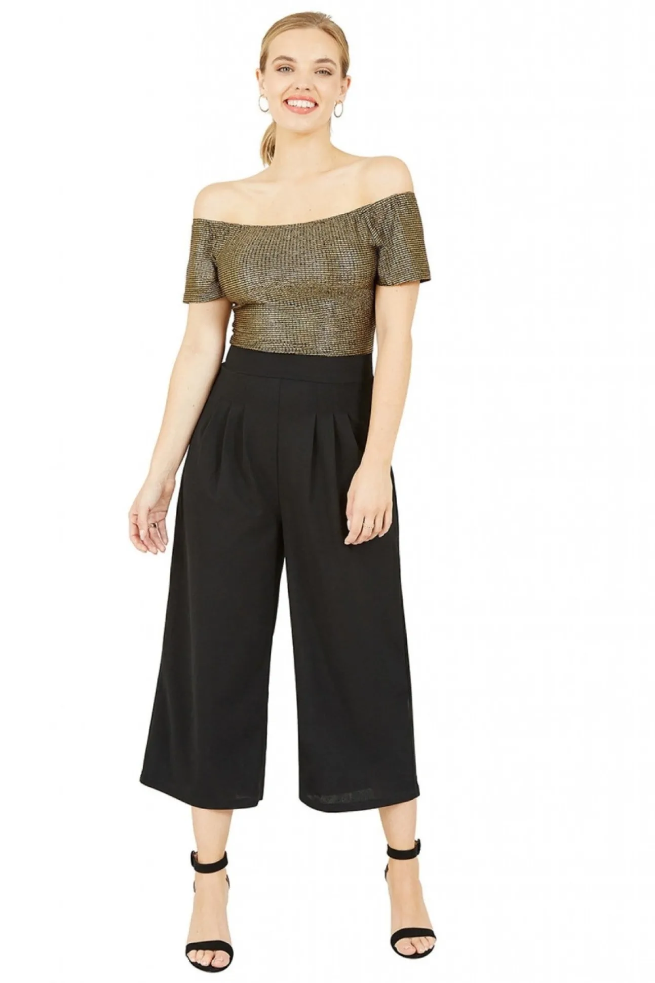 Women Mela London Gold Bardot Pocket Jumpsuit
