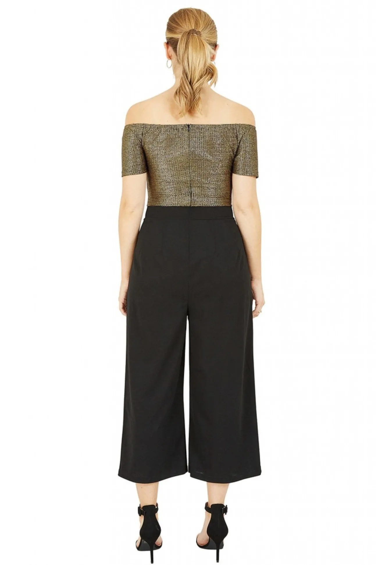 Women Mela London Gold Bardot Pocket Jumpsuit