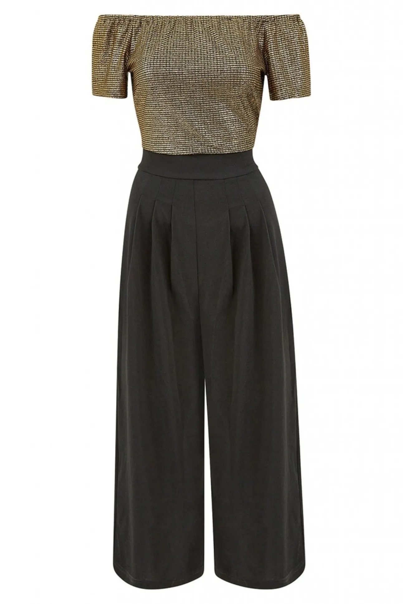 Women Mela London Gold Bardot Pocket Jumpsuit