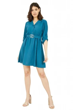 Women Mela London Gold Buckle Shirt Dress