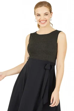 Women Mela London Gold Sparkle Dress With Woven Skirt