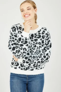 Women Mela London Leopard Knitted Fluffy Jumper