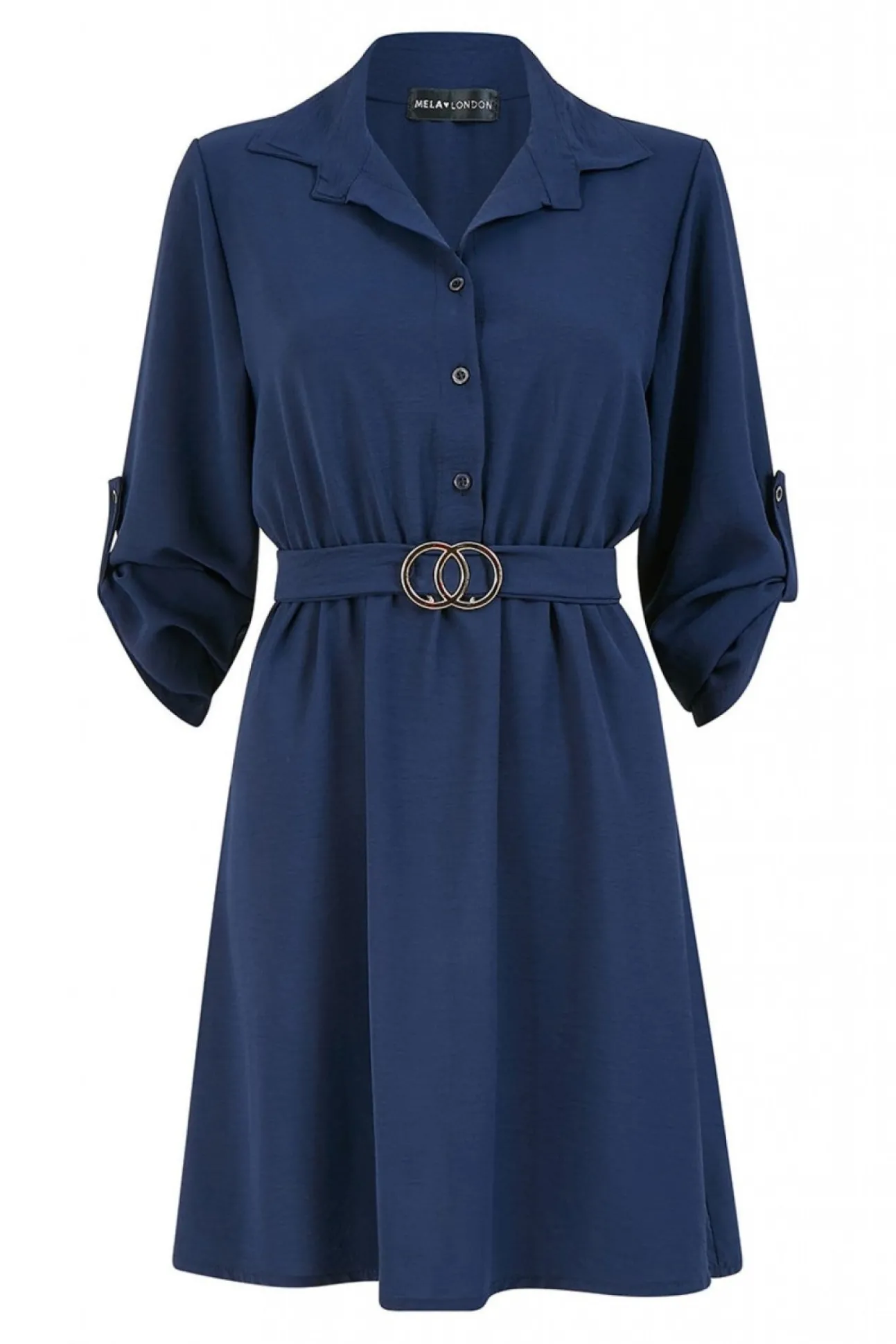 Women Mela London Navy Belted Shirt Dress