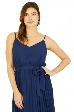 Women Mela London Navy Pleated Strappy Midi Dress