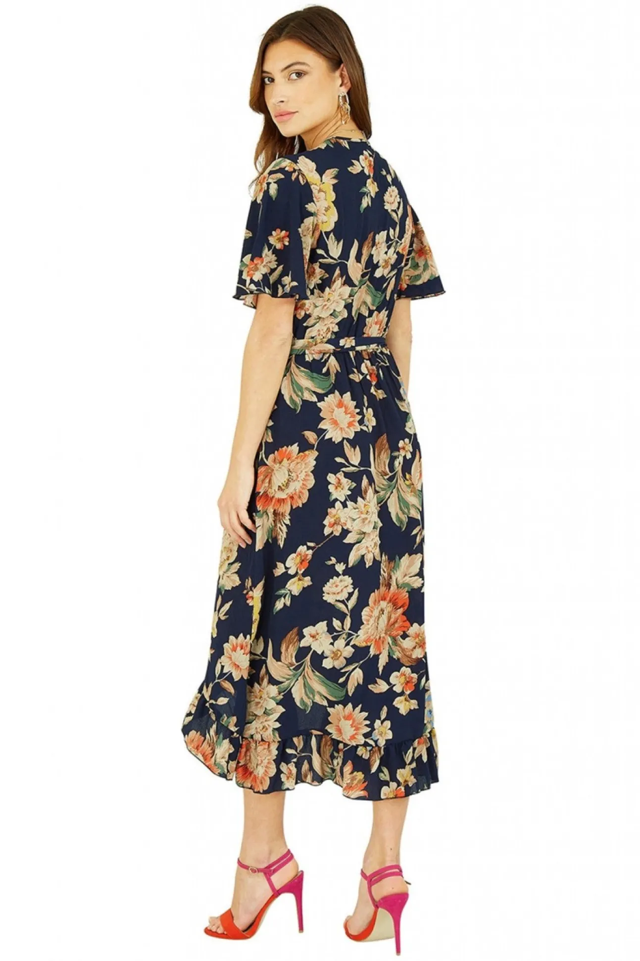 Women Mela London Navy Winter Floral Wrap Midi Dress