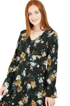 Women Mela London Rose Skater Dress With Frill Hem